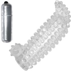 0.75 Inch Extra Length Textured Vibrating Penis Extension, 4.25 Inch, Clear