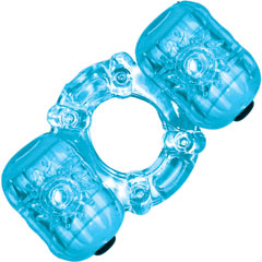 Hero Double Pleaser Teaser Waterproof Jelly Cockring, Blue