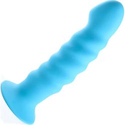 Maia Kendall Ribbed Silicone Dildo with Suction Base, 8 Inch, Neon Blue