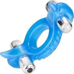 CalExotics Double Dolphin Vibrating Jelly Ring, One Size, Blue