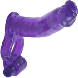 Double Penetrator Vibrating Cockring with 5 Inch Dong, Purple