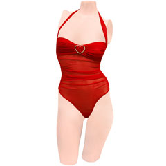 Romantic Mesh Teddy with Rhinestone Hearts, Small, Red