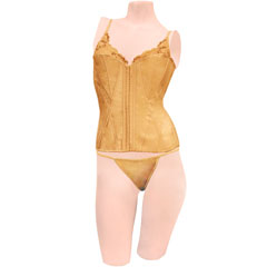Dear Lady Collection Corset with Lace Cups and Matching Panty, Size 32, Gold