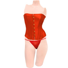 Dear Lady Clubwear Lace Up Back Strapless Corset and G-String Set, Size 34, Red