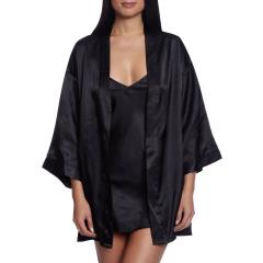 Dreamgirl Babydoll and Matching Robe with Padded Hanger, Medium, Classic Black