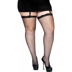 Leg Avenue Lace Top Fishnet Thigh High Stockings, Plus Size, Black