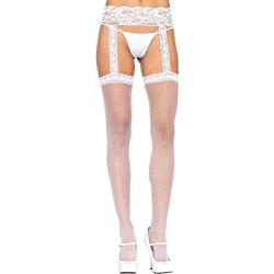 Leg Avenue Lace Top Stockings with Attached Garter Belt, One Size, White