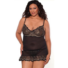 Absolute Treasure Demi Babydoll and Panty, 1X, Black/Gold
