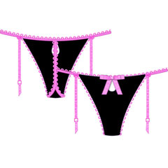 Necessary Objects Temptress Keyhole G-String Panty with Garters, Large, Pink/Black