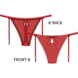 Necessary Objects Temptress Keyhole G-String Panty with Garters, Small, Red