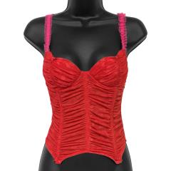 Necessary Objects Cherry Pie Underwire and Boning Bustier with Garters, 34C, Red