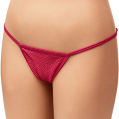 Mesh Thong with Beaded Back and Heart Charm, One Size, Magenta