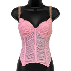 Necessary Objects Cherry Pie Shirred Bustier with Garters, 34C, Pink