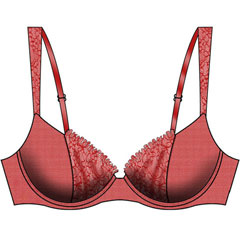Necessary Objects Take a Bow Flowers and Lace Push-Up Bra, 32A, Red