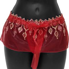 Necessary Objects Jewel of the Nile Skirted T-Bar Mesh Panty, Small, Red