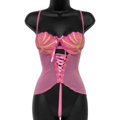 Sexy Seashell Corseted Cami with Underwire Bra, 34A, Pink