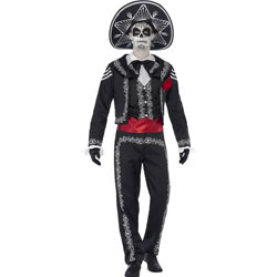 Smiffys Day of the Dead Senor Bones Costume with Hat, White/Black/Red, Extra Large