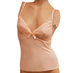 Floral Sheer Lace Camisole with Flirty Bow, Extra Large, Pink