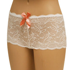 Flowered Lace with Flirty Bow Boyshort, Medium, White
