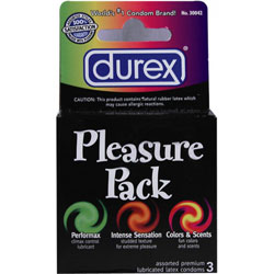 Durex Pleasure Pack Premium Lubricated Latex Condoms, Pack of 3