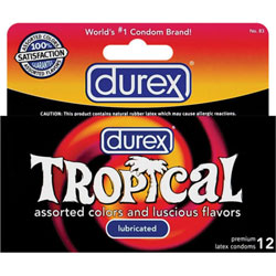 Durex Tropical Condoms, Assorted Colors, 12 Pack