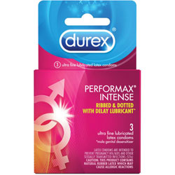 Durex Performax Intense Ribbed and Dotted with Delay Lubricant Condoms, 3 Pack