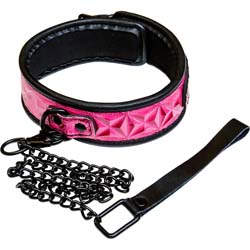 Sinful Adjustable Collar and Leash, 2 Inch Wide, Pink/Black