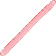 CalExotics Translucence Super Slim Veined Double Dong, 17.5 Inch, Pink