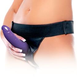 Fetish Fantasy Leather Crotchless Strap-On, 8 Inch, Purple