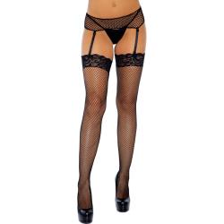Leg Avenue Fishnet Thigh High with Stretch Lace Top, One Size, Black