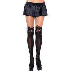 Leg Avenue Black Cat Spandex Opaque Pantyhose with Sheer Thigh Accent, One Size. Black/Nude