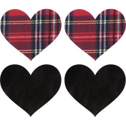 Peekaboos Schoolgirl Hearts Self-Adhesive Pasties, 2 Pairs, Red Plaid and Black