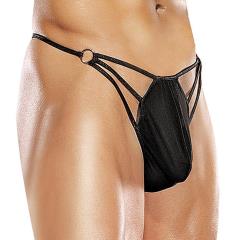 Male Power G-String with Straps and Rings, Large/Extra Large, Black
