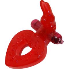 Ring of Xtasy Vibrating Silicone Cock Ring, Red Rabbit Heart