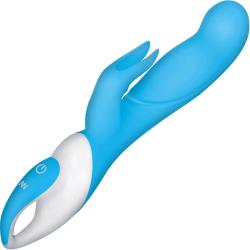 Evolved Raging Rabbit Silicone Rechargeable Vibrator, 8 Inch, Blue