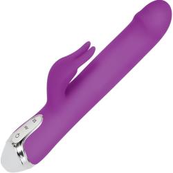 Rechargeable Dancing Pearl Rabbit Silicone Vibrator, 9.25 Inch, Purple