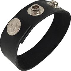 Rock Solid Adjustable 3 Snap Leather Cock Ring, Black