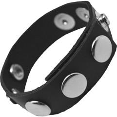 Rock Solid Adjustable 5 Snap Leather Cock Ring, Black