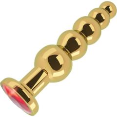 Rich R5 Metal Anal Plug with Sparkling Sapphire, 4.9 Inch, Gold/Red
