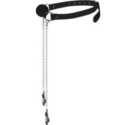 Ouch! Ball Gag with Nipple Clamps for Naughty Pleasure, Classic Black
