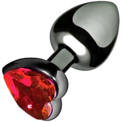 Crimson Tied Collection Heart Shaped Jewel Butt Plug, 3.25 Inch, Silver/Red