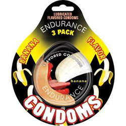 Hott Products Lubricated Flavored Endurance Condoms Pack of 3, Banana