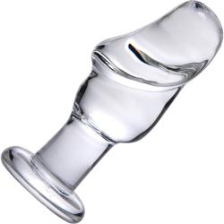 Prisms Erotic Glass Asvini Penis Shaped Anal Plug, 5 Inch, Clear