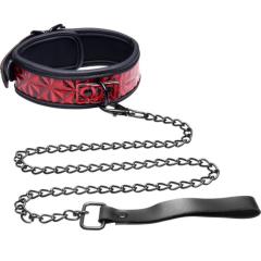 Master Series Crimson Tied Embosed Collar with Chain Leash, Black/Red
