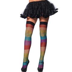 Leg Avenue Rainbow Thigh High Stockings with Fishnet Overlay, One Size