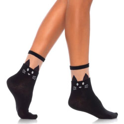 Leg Avenue Black Cat Opaque Anklet with Sheer Top Socks, One Size, Black