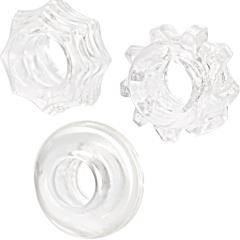 CalExotics Reversible Cock Ring Set Pack of 3, Crystal Clear