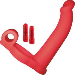 Double Penetrator Vibrating Studmaker Cockring with 6.5 Inch Dong, Red