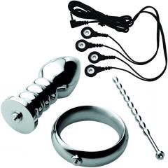 Zeus Electrosex Deluxe Series Voltaic Stainless Steel Male E Stim Kit, Silver