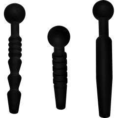 XR Brands Master Series Dark Rods 3 Piece Penis Plug Set, Black